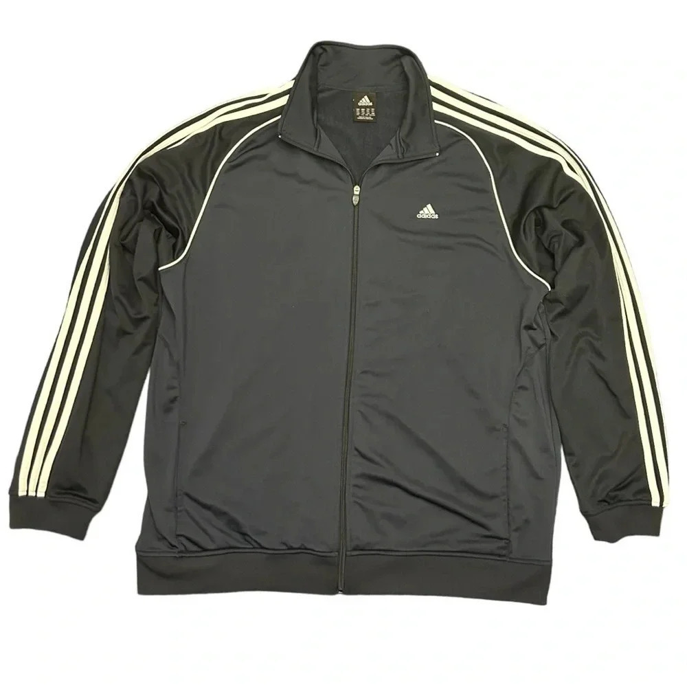 Y2K Adidas 3-Stripe Performance Track Jacket Full Zip Athletic Size 2XL